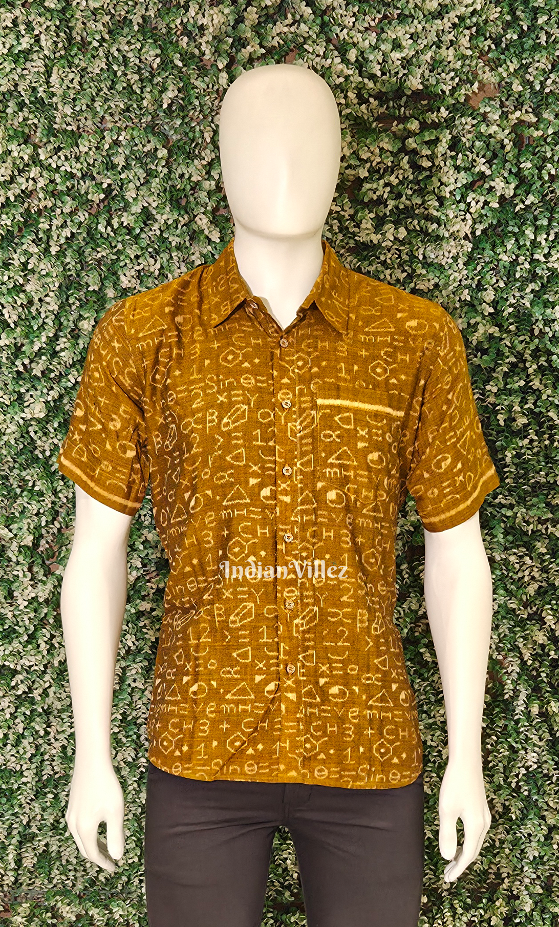 Mehendi Green Chemical Formula Odisha Ikat Cotton Half Sleeve Shirt for Men 