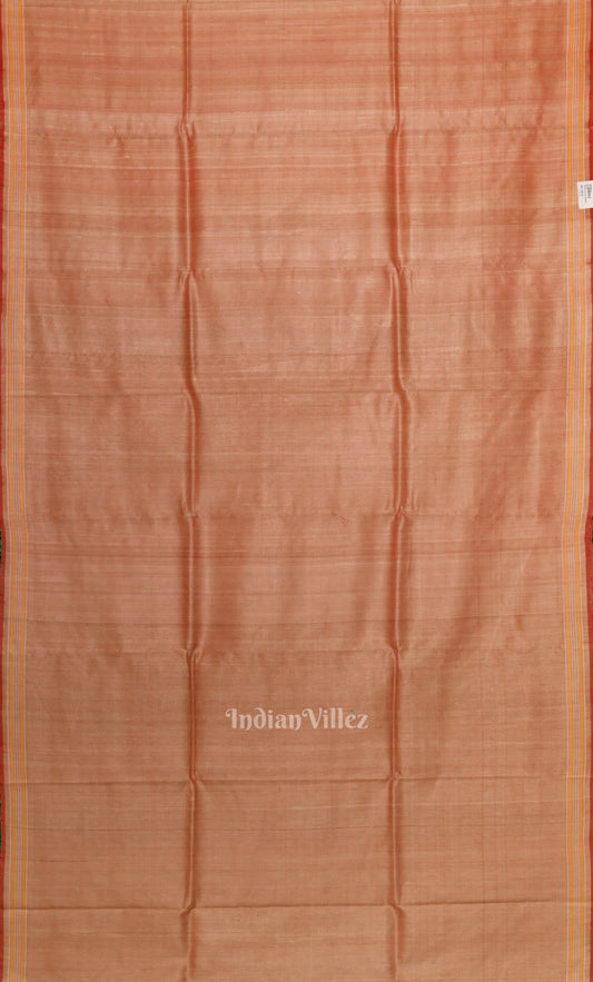 Rust Maroon Gopalpur Tussar Silk Saree with Blue Border & Anchal 