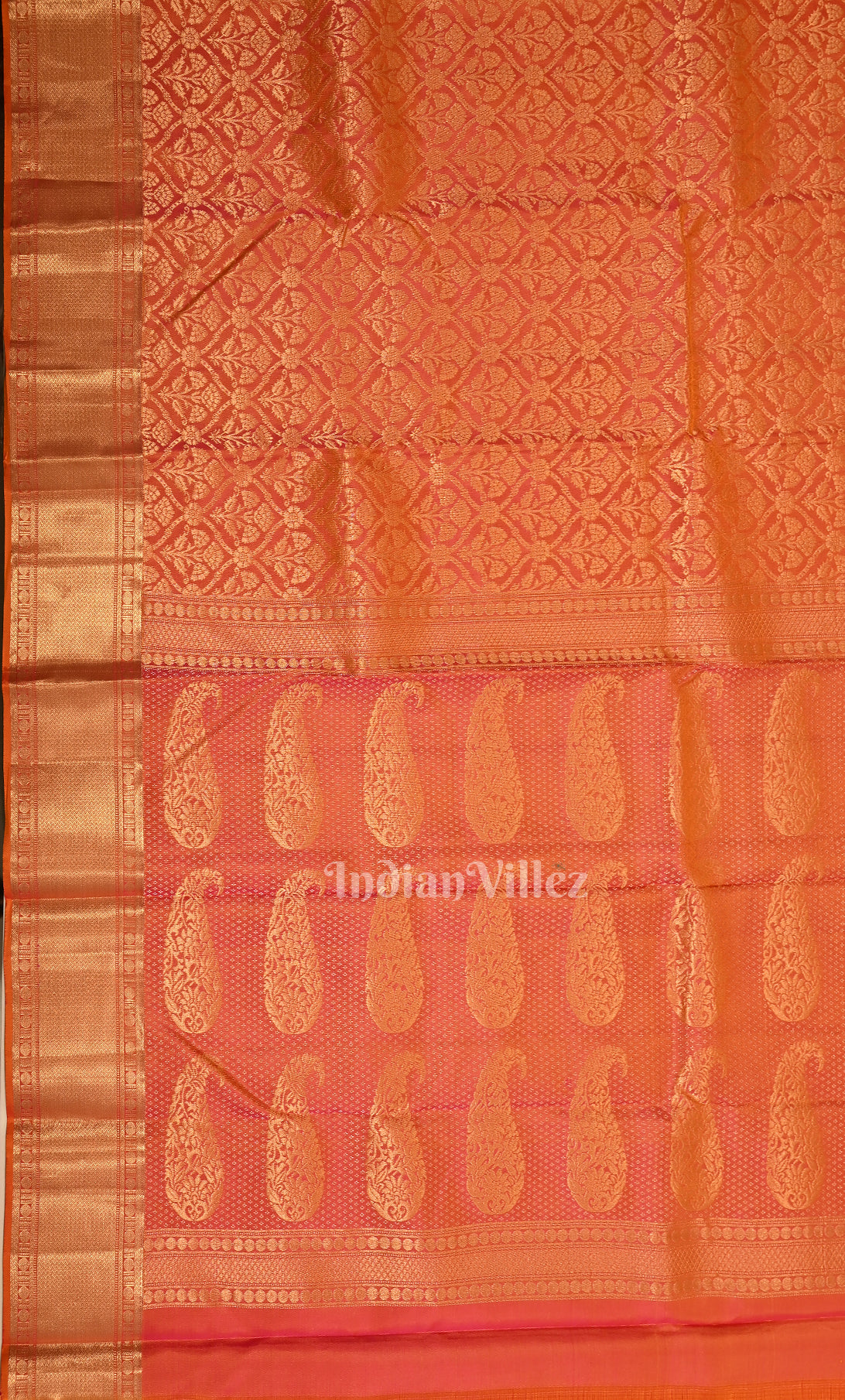  Bridal Orange Red with Gold Brocade Pure Kanjivaram Silk Saree