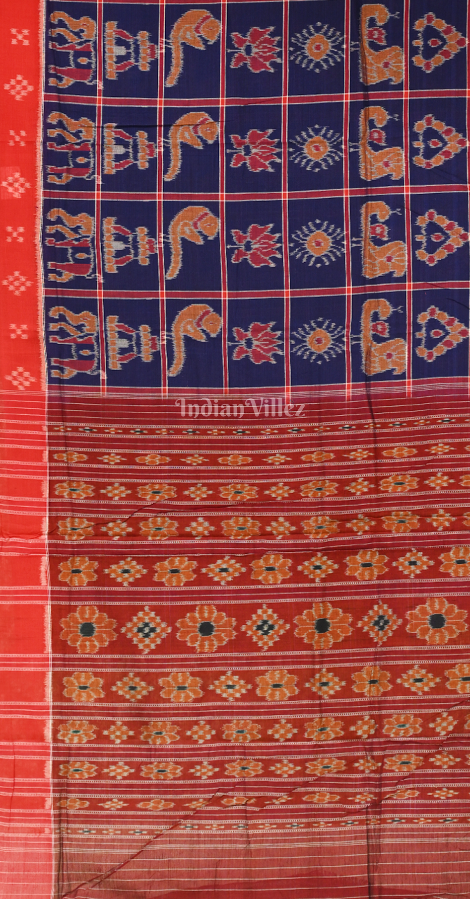 Blue Maroon Nabakothi Odisha Ikat Sambalpuri Cotton Saree 
