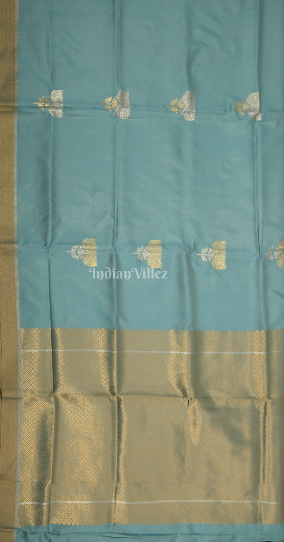 Sea Green Golden Zari Base Designer Lotus Saree 
