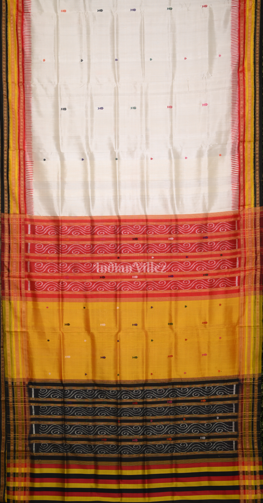 White with Multicolor Kathiphera Odisha Ikat Khandua Silk Saree