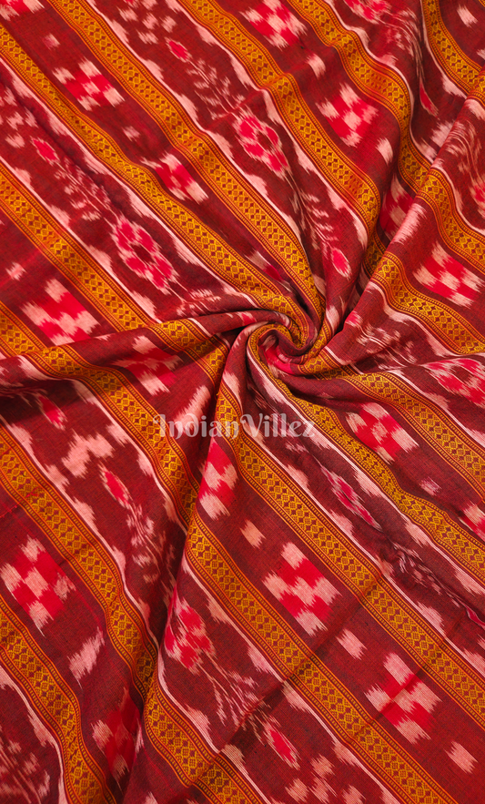 Maroon Yellow Bandha Odisha Ikat Sambalpuri Cotton Fabric