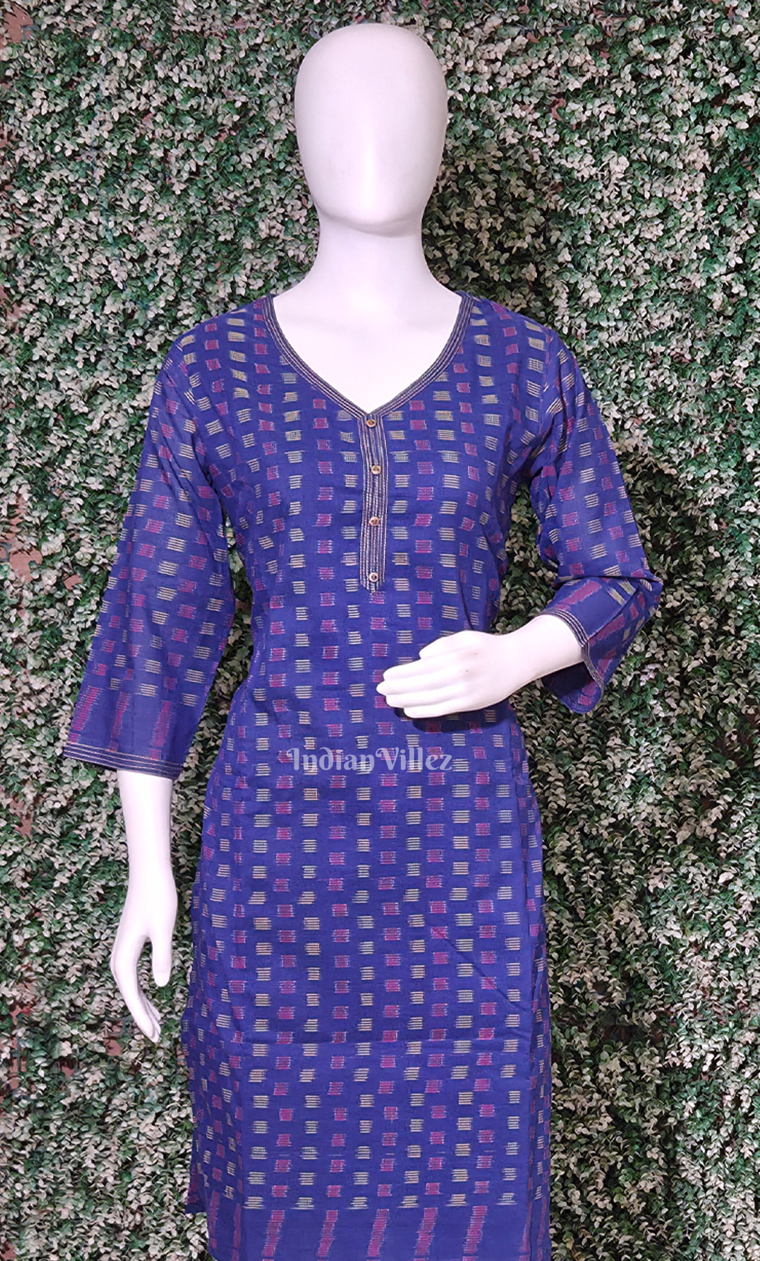 Royal Blue Pochampally Cotton Kurti Set with Pallazo