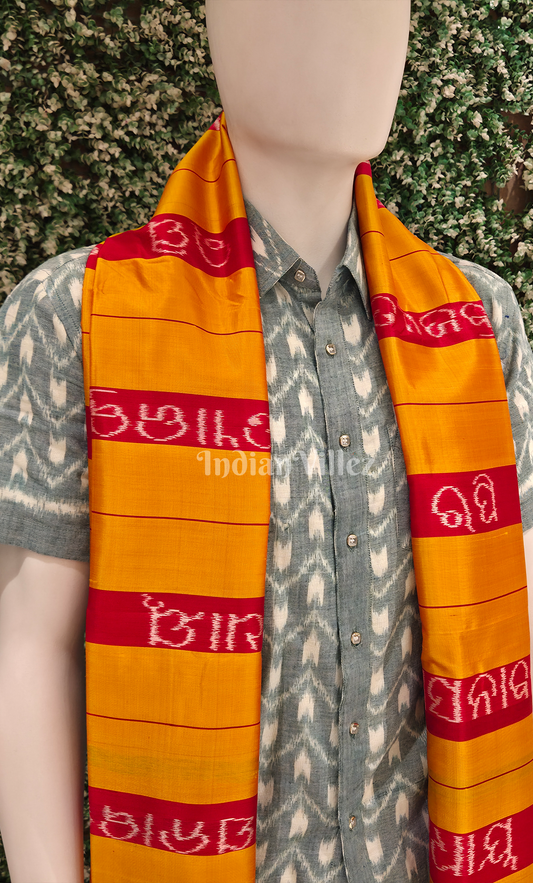 Yellow Red Gita Govinda Odisha Handloom Dupatta 