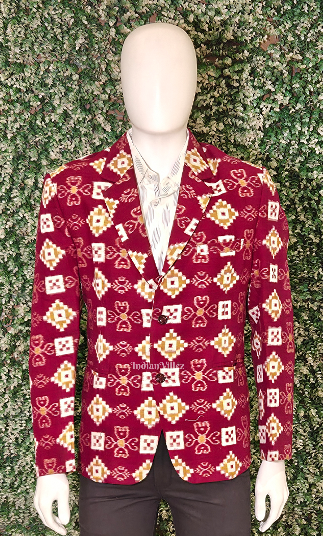 Maroon Pasapali Odisha Ikat Men's Designer Blazer 