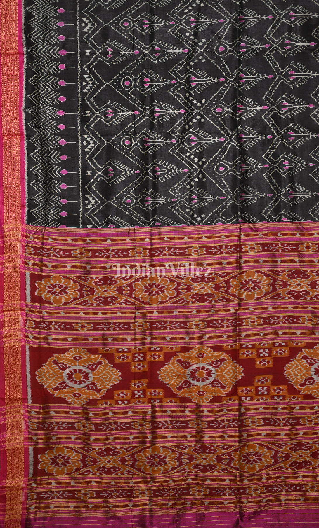  Black Red Cambodian Inspired Odisha Ikat Khandua Silk Saree 