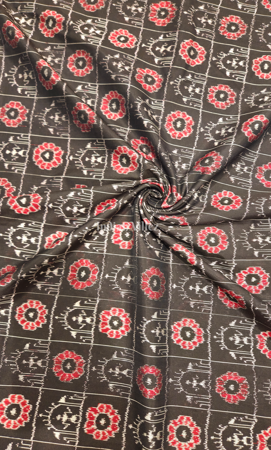 Black Red Tribal Motif Odisha Ikat Sambalpuri Silk Fabric 