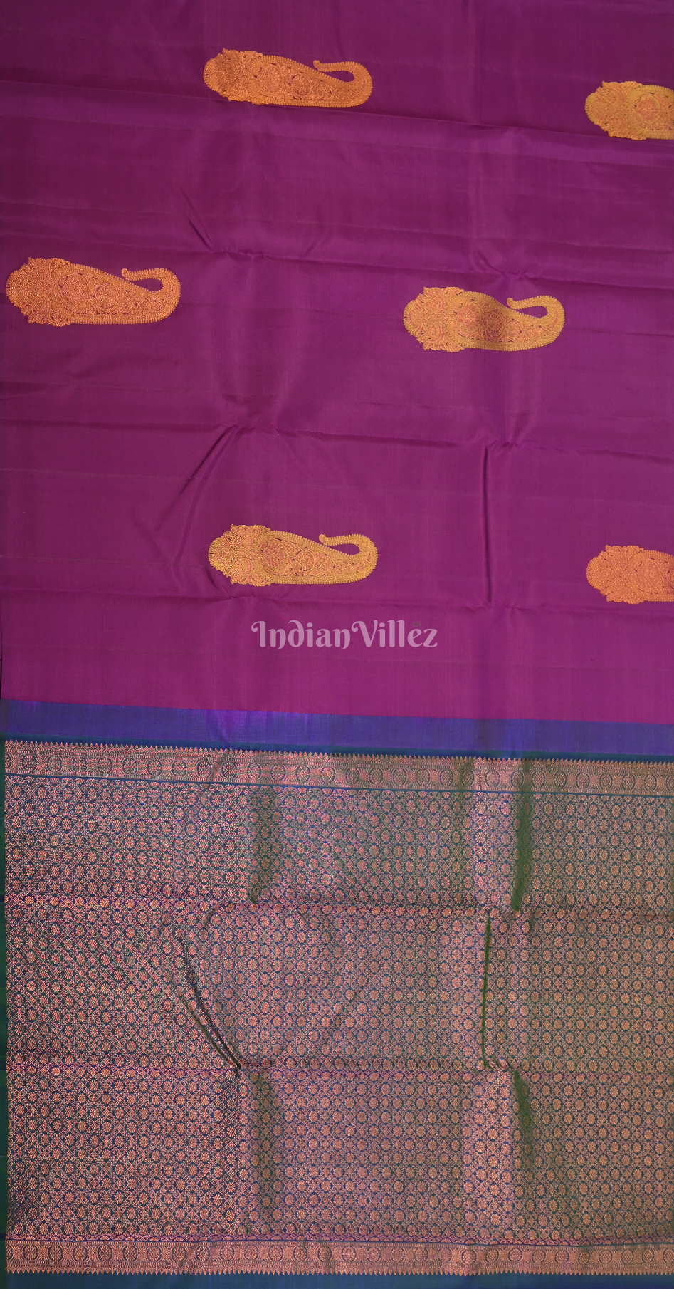 Purple Blue Paisely Brocade Pure Kanjivaram Silk Saree