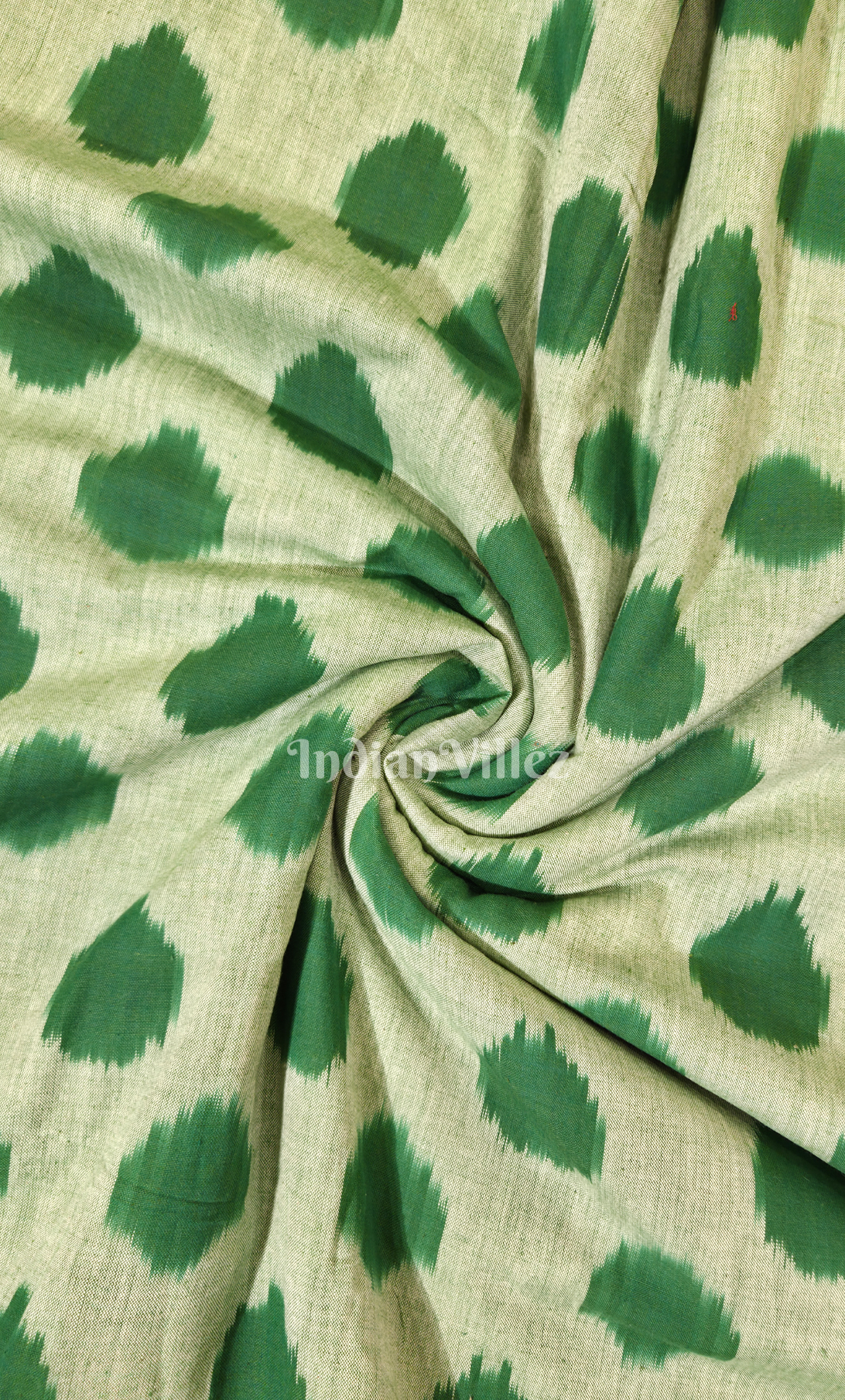 Sage Green Polka Pochampally Ikat Cotton Fabric