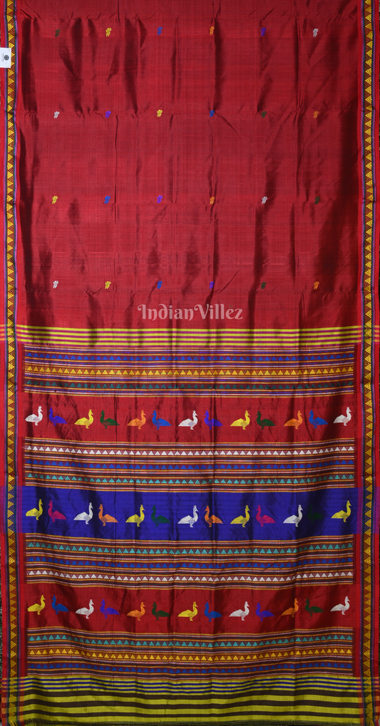 Maroon Buti Design Odisha Ikat Khandua Silk Saree with Dongaria Anchal 