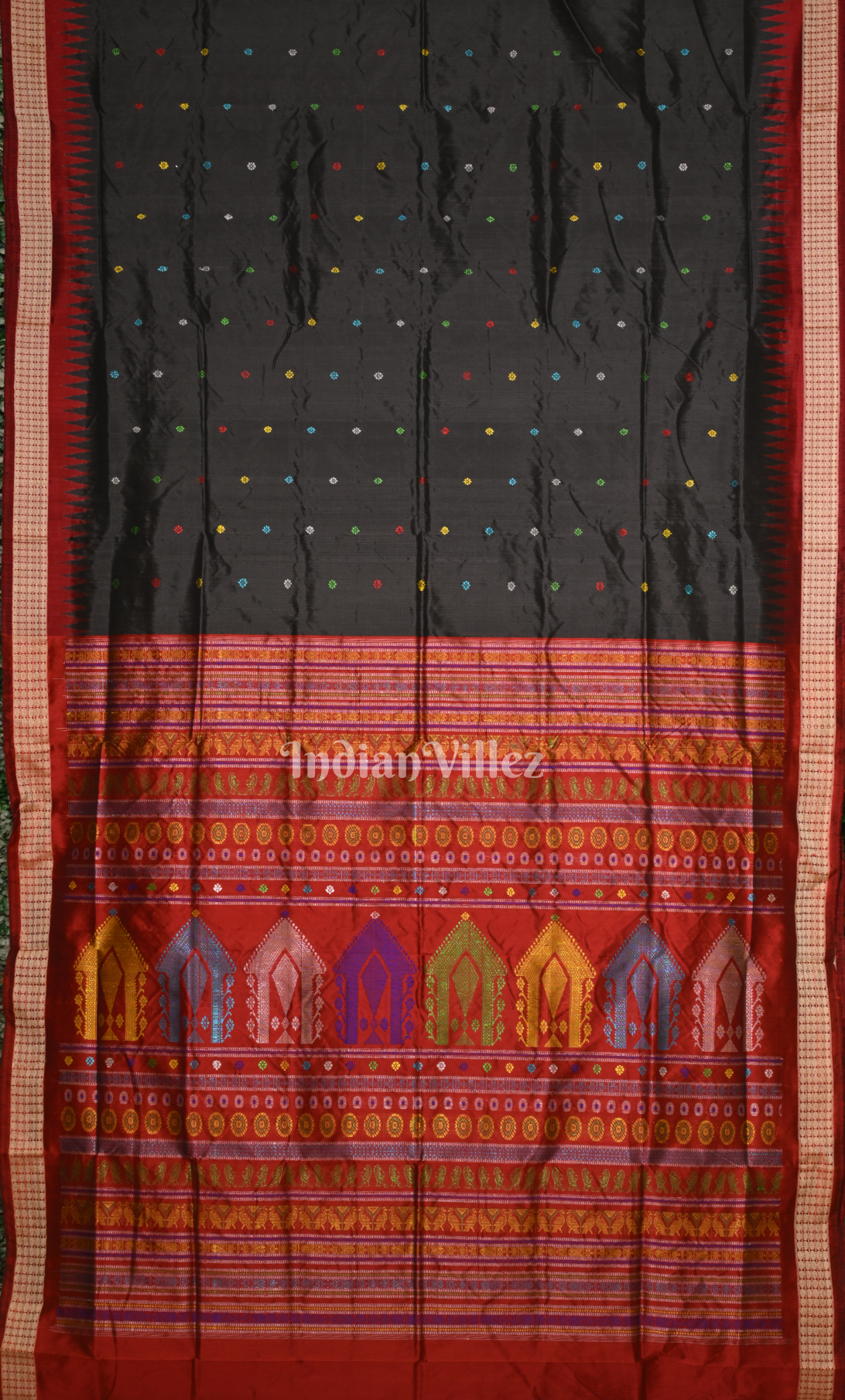 Black Maroon Dolabedi Odisha Ikat Bomkai Sambalpuri Ikat Silk Saree