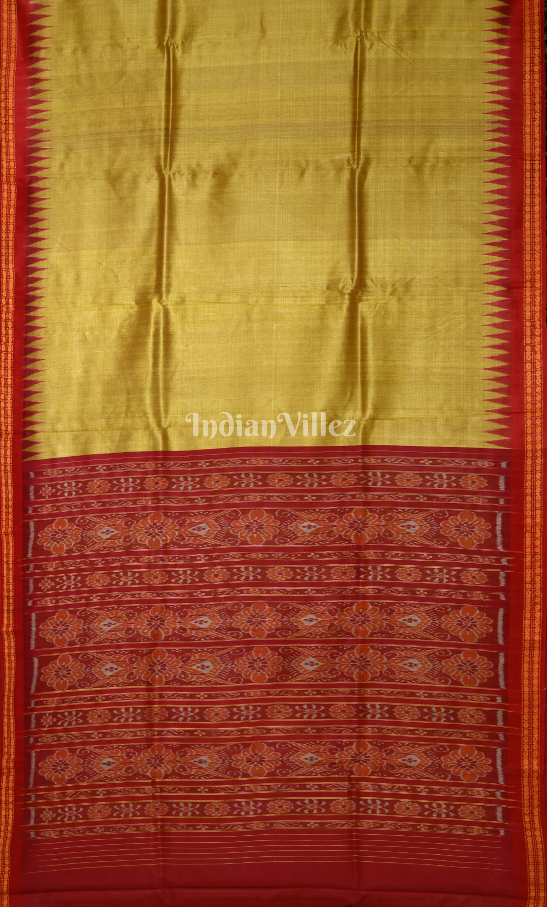 Mustard Yellow Red Dobby Border Fine Gopalpur Tussar Silk Saree