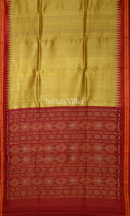 Mustard Yellow Red Dobby Border Fine Gopalpur Tussar Silk Saree