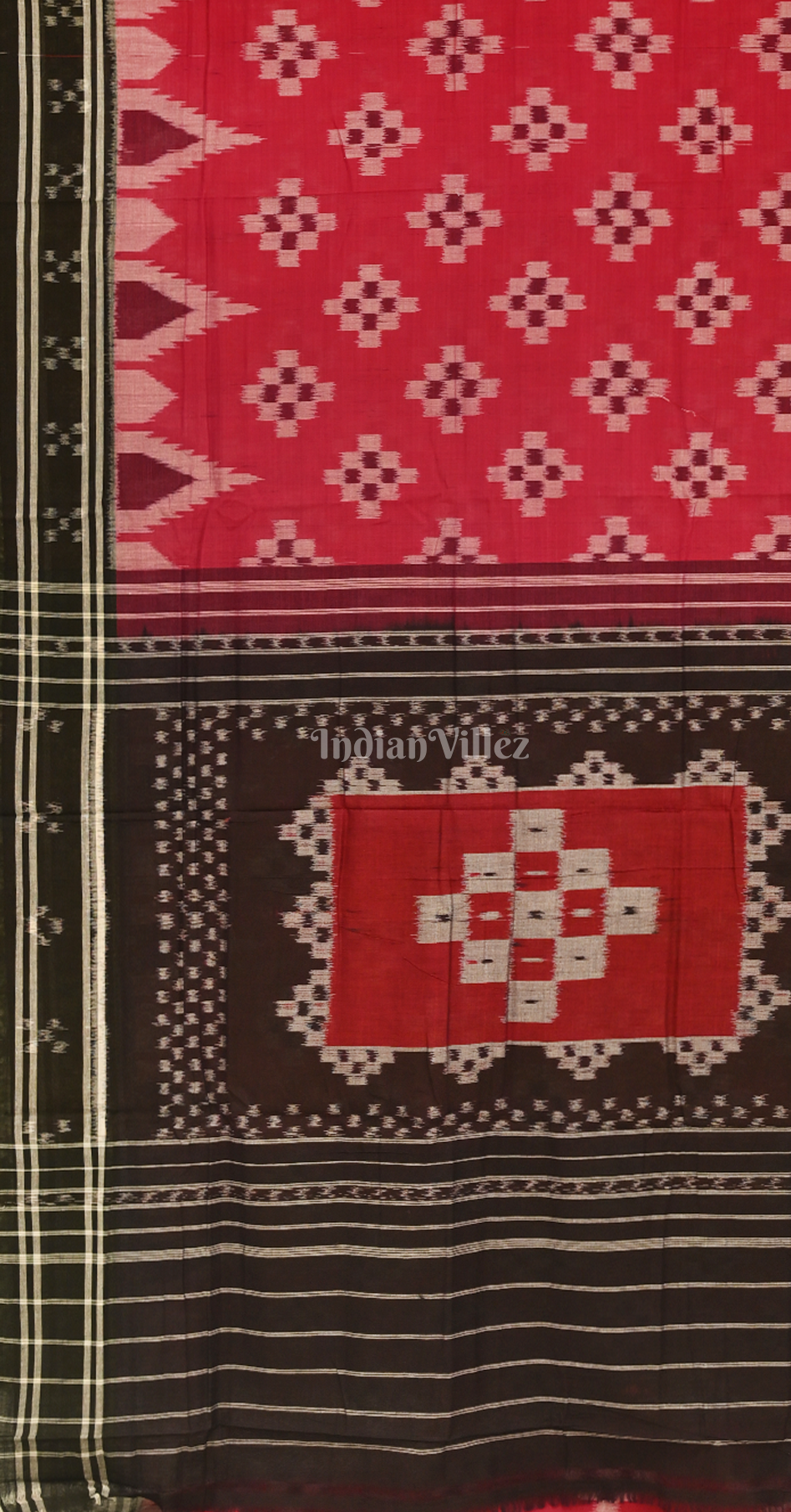 Red Black pasapali Odisha Handloom Sambalpuri Ikat Cotton Saree