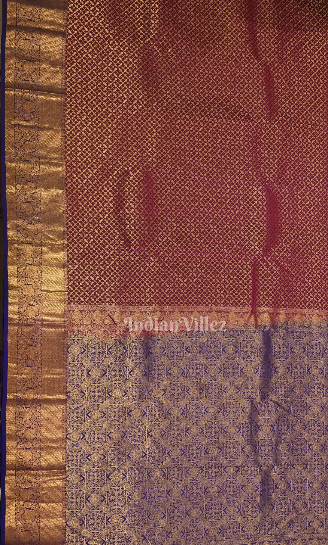 Purple  Wine Blue Brocade Pure Kanjivaram Silk Saree 