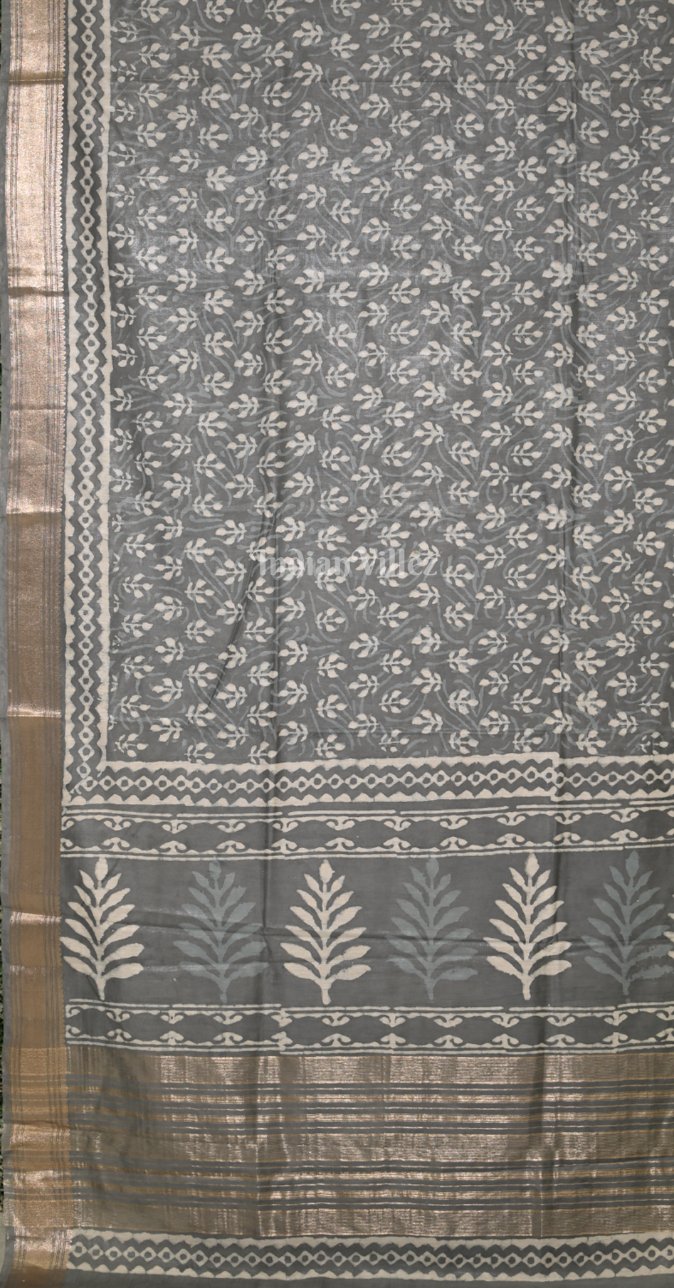 Grey Block Printed Dabu Cotton Saree