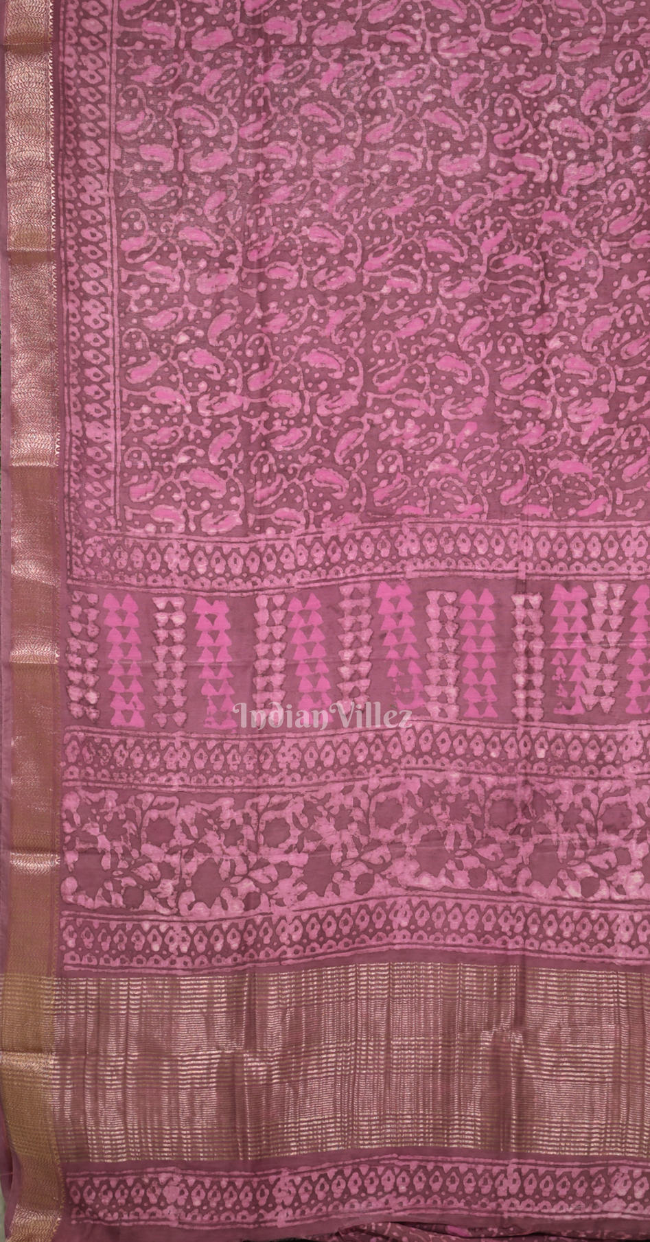 Pink Block Printed Dabu Cotton Saree 
