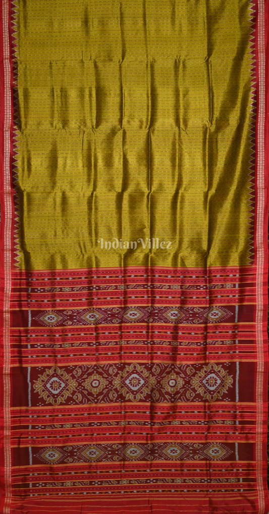 Mustard Yellow Red Stripped Odisha Ikat Khandua Silk Saree