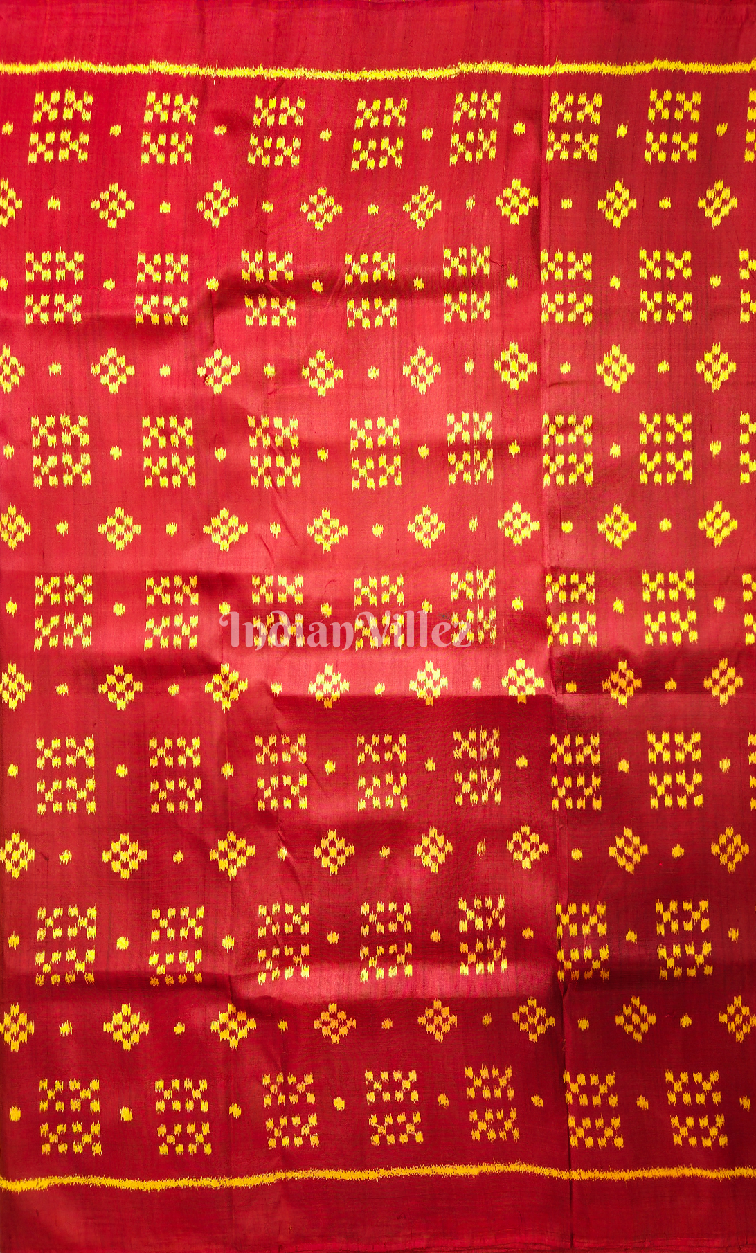 Red Yellow Pasapali Odisha Ikat sambalpuri Silk Fabric