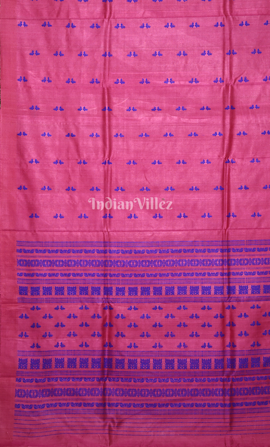 Pink Blue Butterfly Motif Fine Gopalpur Tussar Silk Saree 