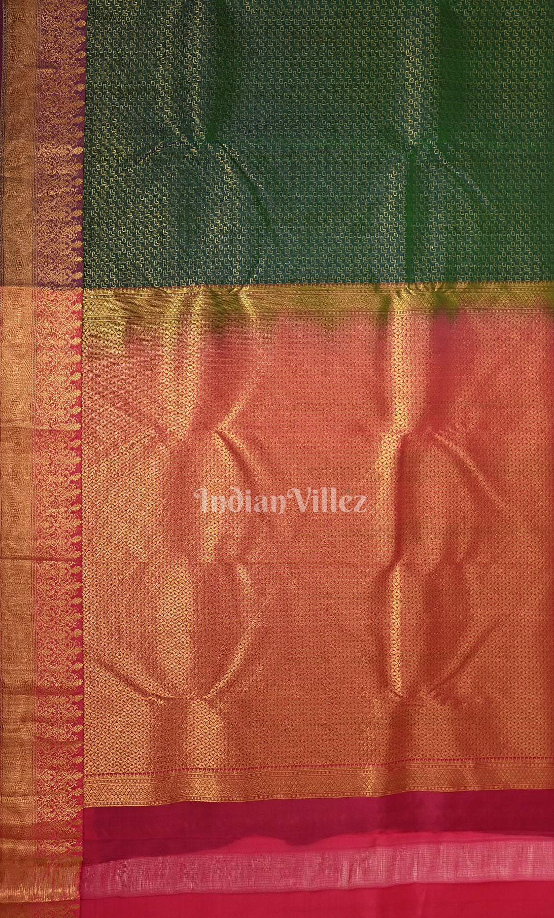 Bottle Geen Red Brocade Pure Kanjivaram Silk Saree 