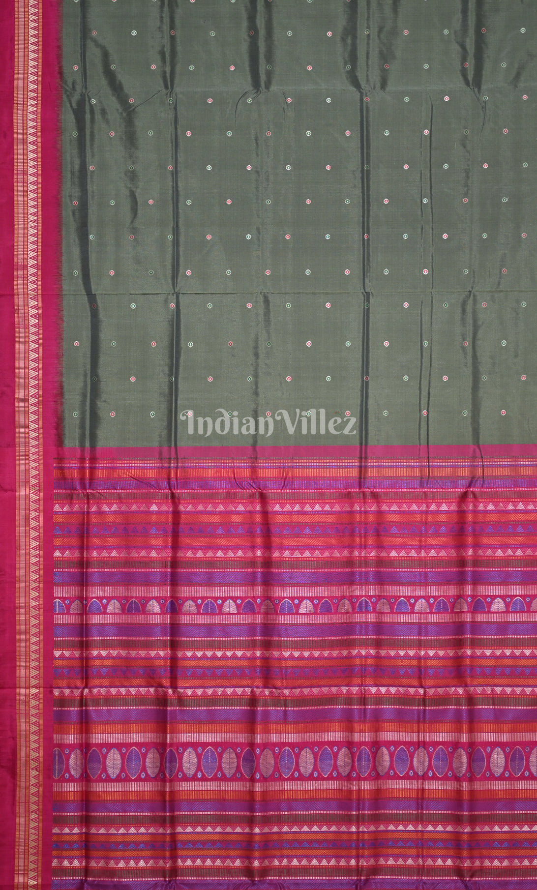 Graphite Grey Pink Buti Design Odisha Ikat Contemporary Silk Saree with Dongaria Anchal