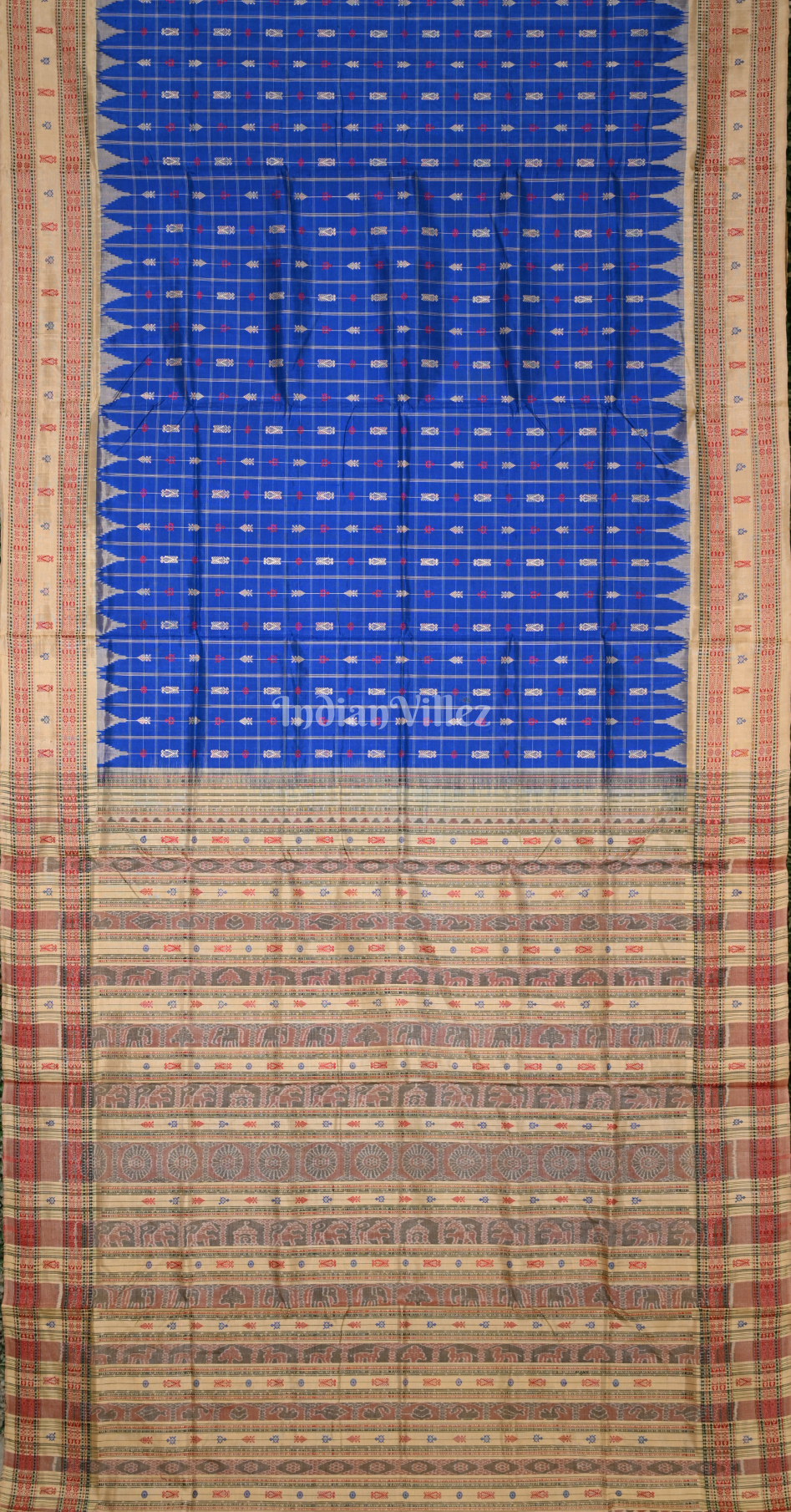 Blue Beige Hazarbuti Odisha Ikat Tussar Silk Saree