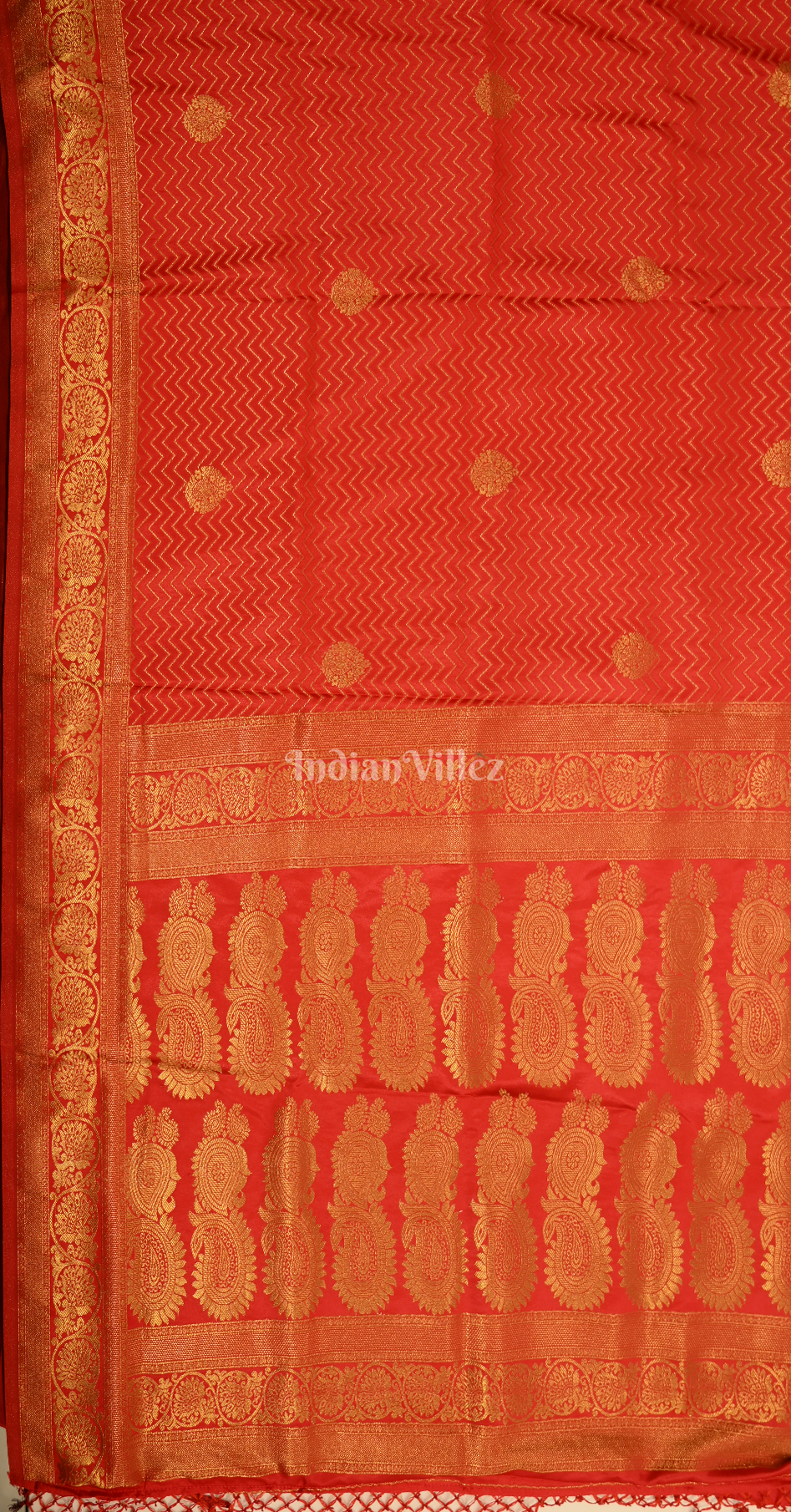 Red Pure Satin Kanjivaram Silk Saree with Brocade Work