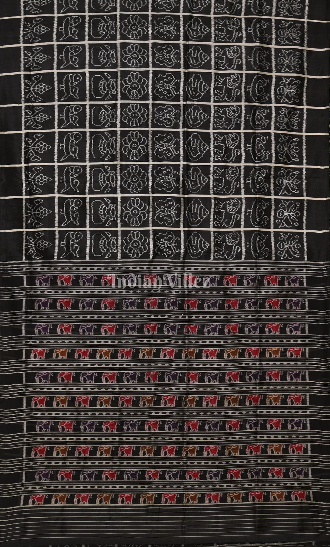 Black Nabakothi Contemporary Designer Silk Saree with Elephant Anchal