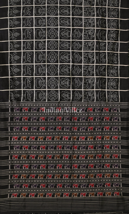 Black Nabakothi Contemporary Designer Silk Saree with Elephant Anchal