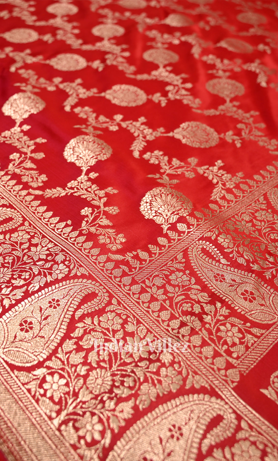 Blood Red Mashru Satin Silk Banarasi Saree