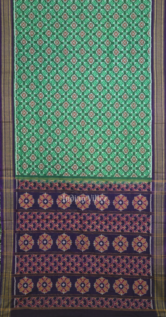Green Blue Floral Motif Odisha Ikat Sambalpuri Cotton Saree 