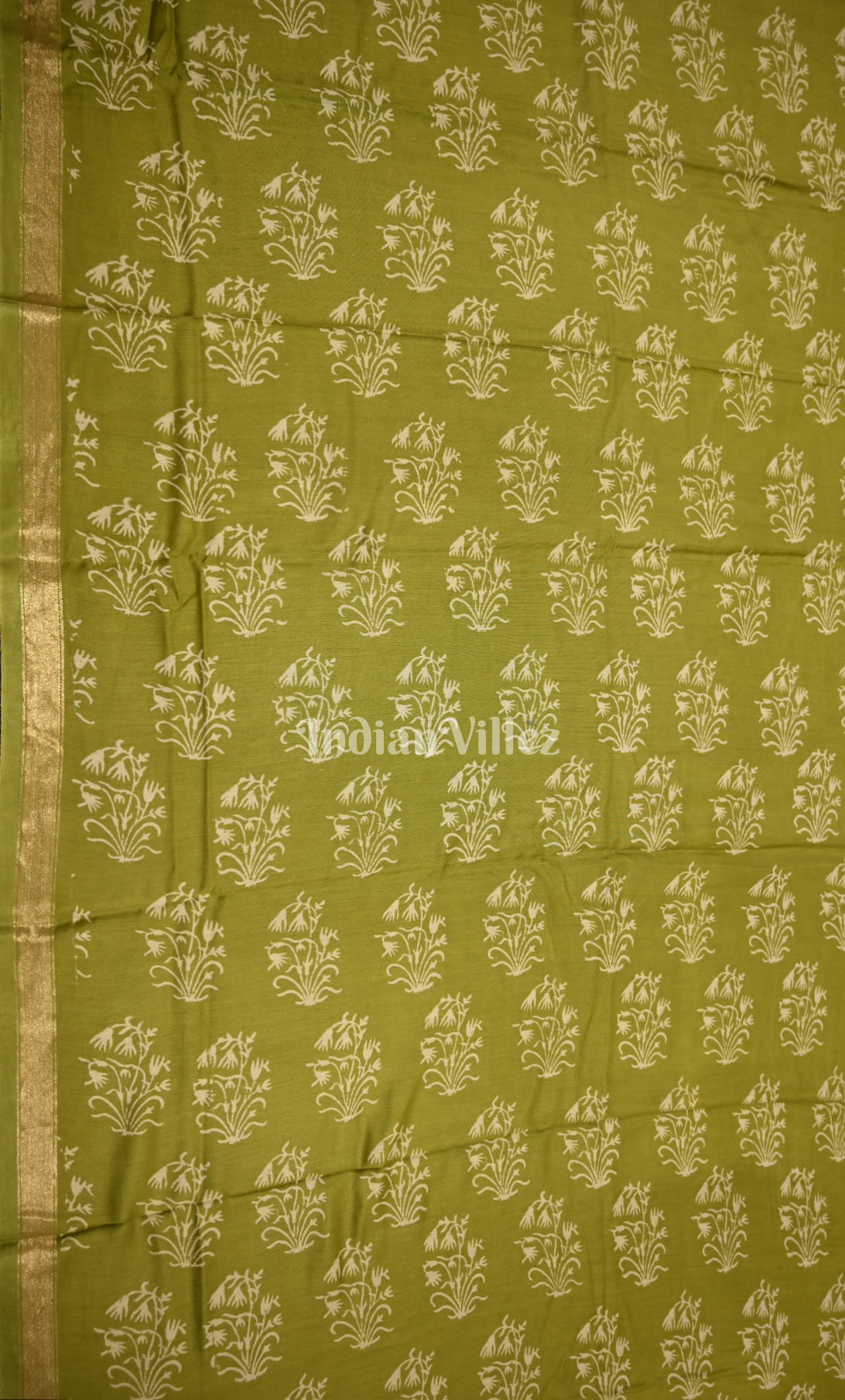 Mehendi Green Block Printed Cotton Suit Sets