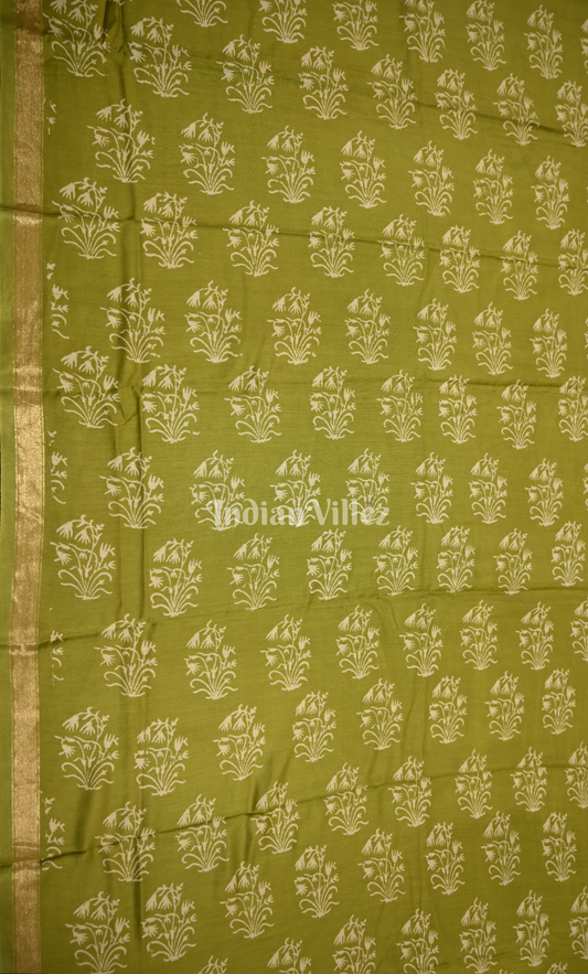 Mehendi Green Block Printed Cotton Suit Sets