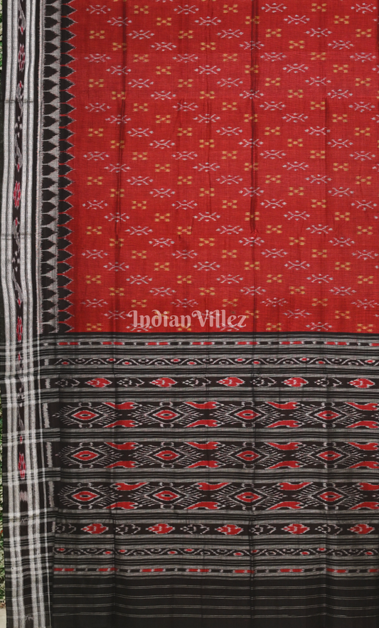 Red Black Odisha Ikat Maniabandha Cotton Saree 