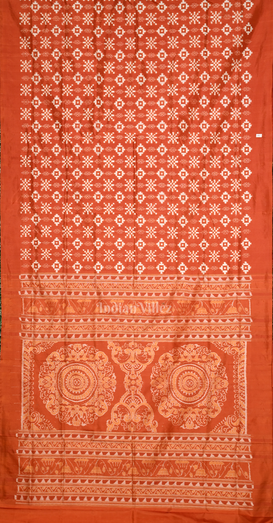 Exclusive Orange Pasapali Odisha Ikat Sambalpuri Silk Saree