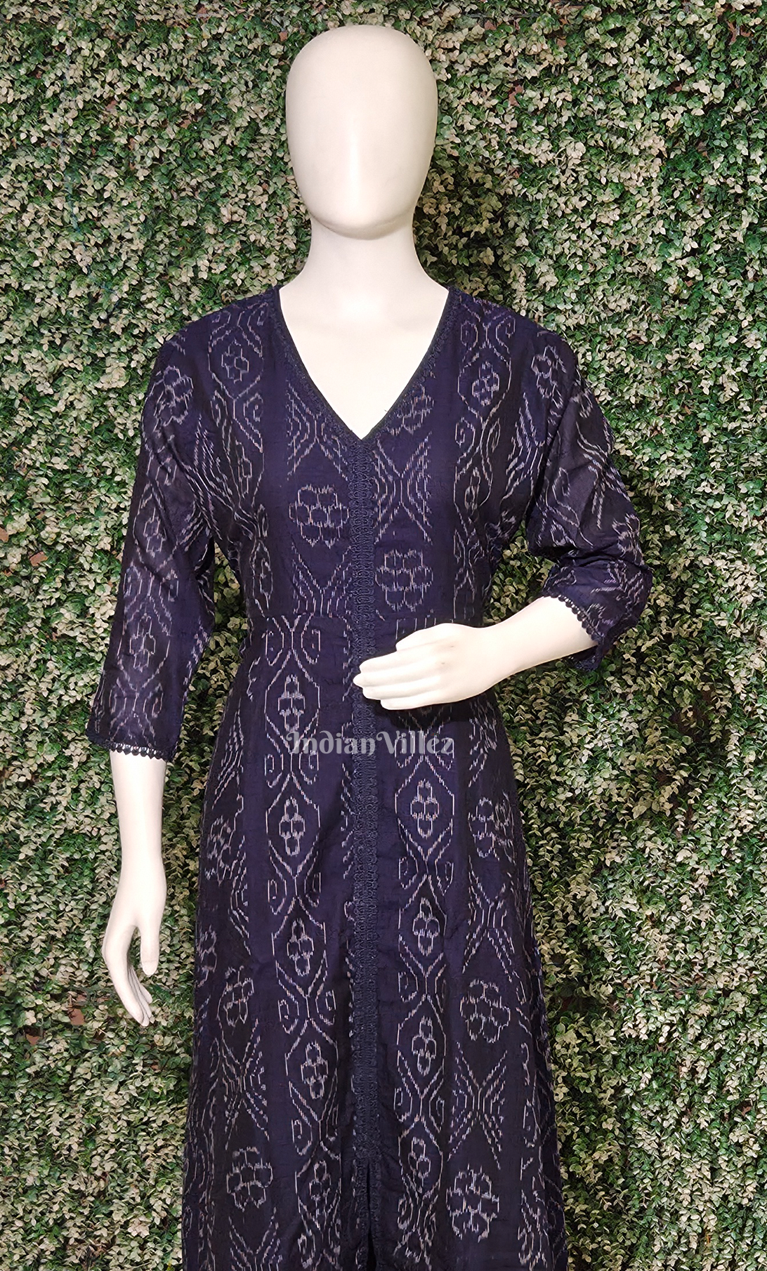 Navy Blue  Flower Motif Odisha Ikat Designer Long Gown for Women 