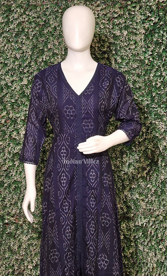 Navy Blue  Flower Motif Odisha Ikat Designer Long Gown for Women 