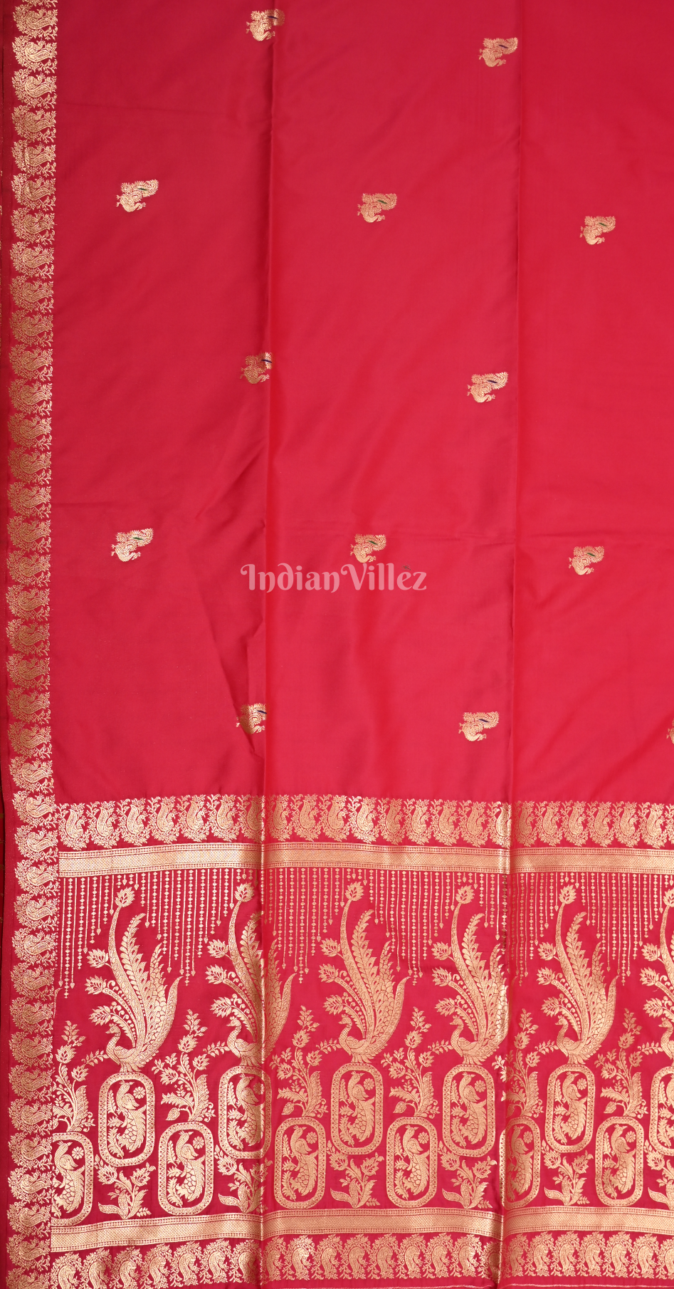 Red Peacock Design Pure Mashru Satin Silk Banarasi Saree 