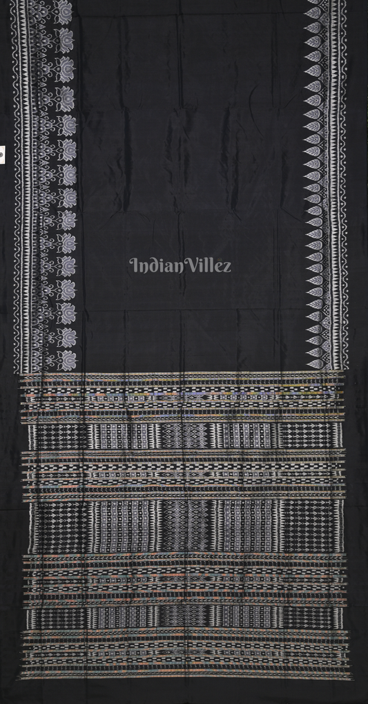 Black Lotus Scot Odisha Ikat Contemporary Designer Silk Saree