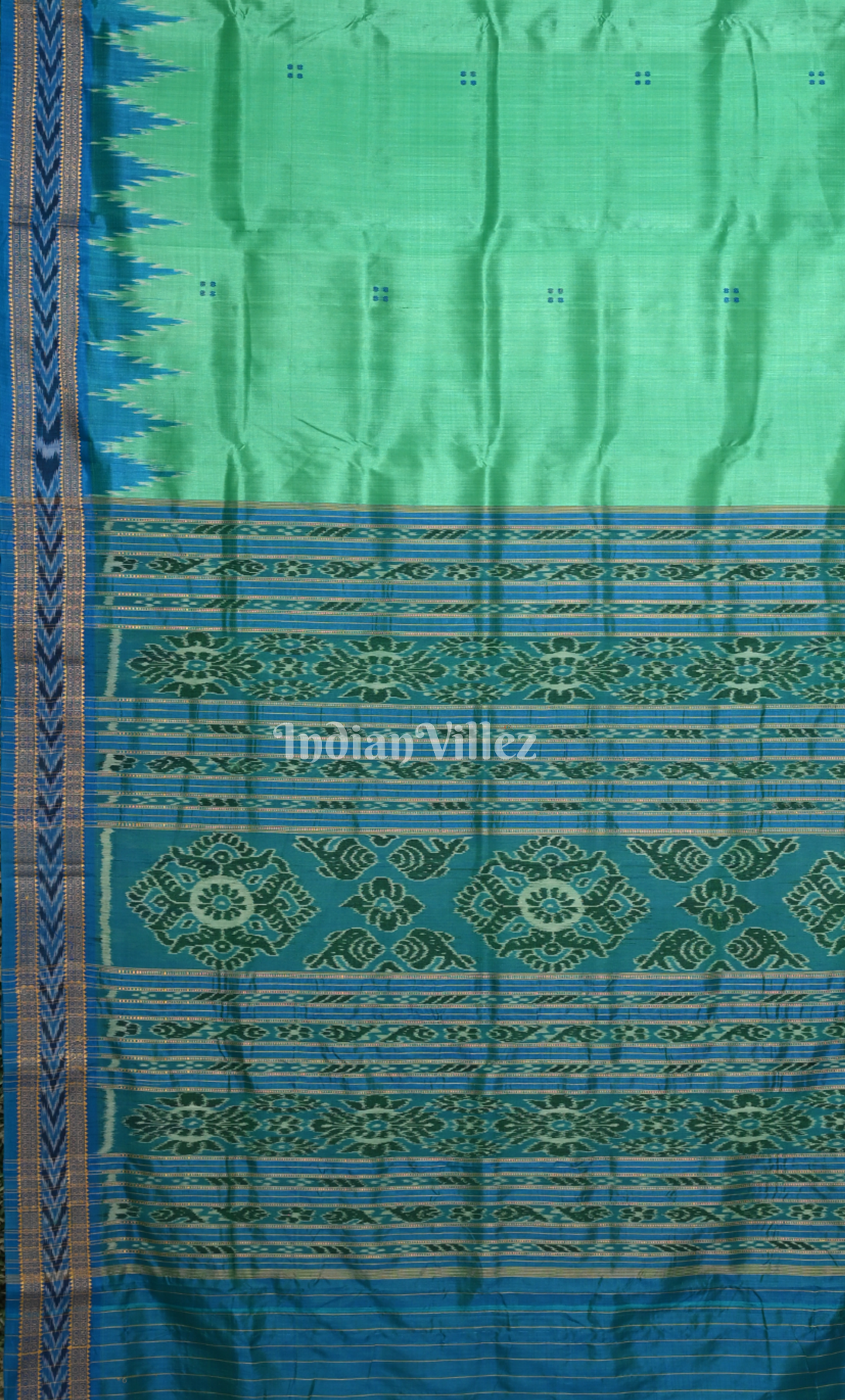 Turquoise Green  Blue Buti Design Odisha Ikat Khandua Silk Saree 