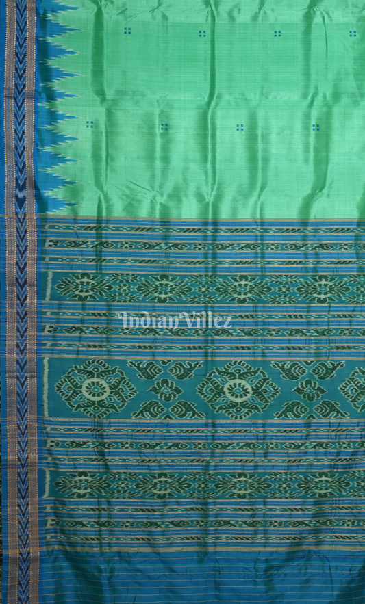 Turquoise Green  Blue Buti Design Odisha Ikat Khandua Silk Saree 