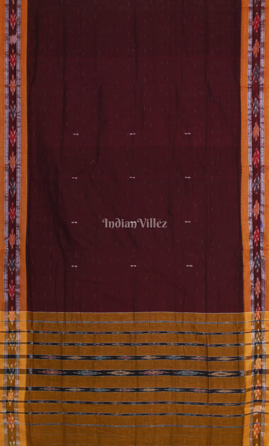 Maroon Brown Odisha Ikat Maniabandha Cotton Saree 