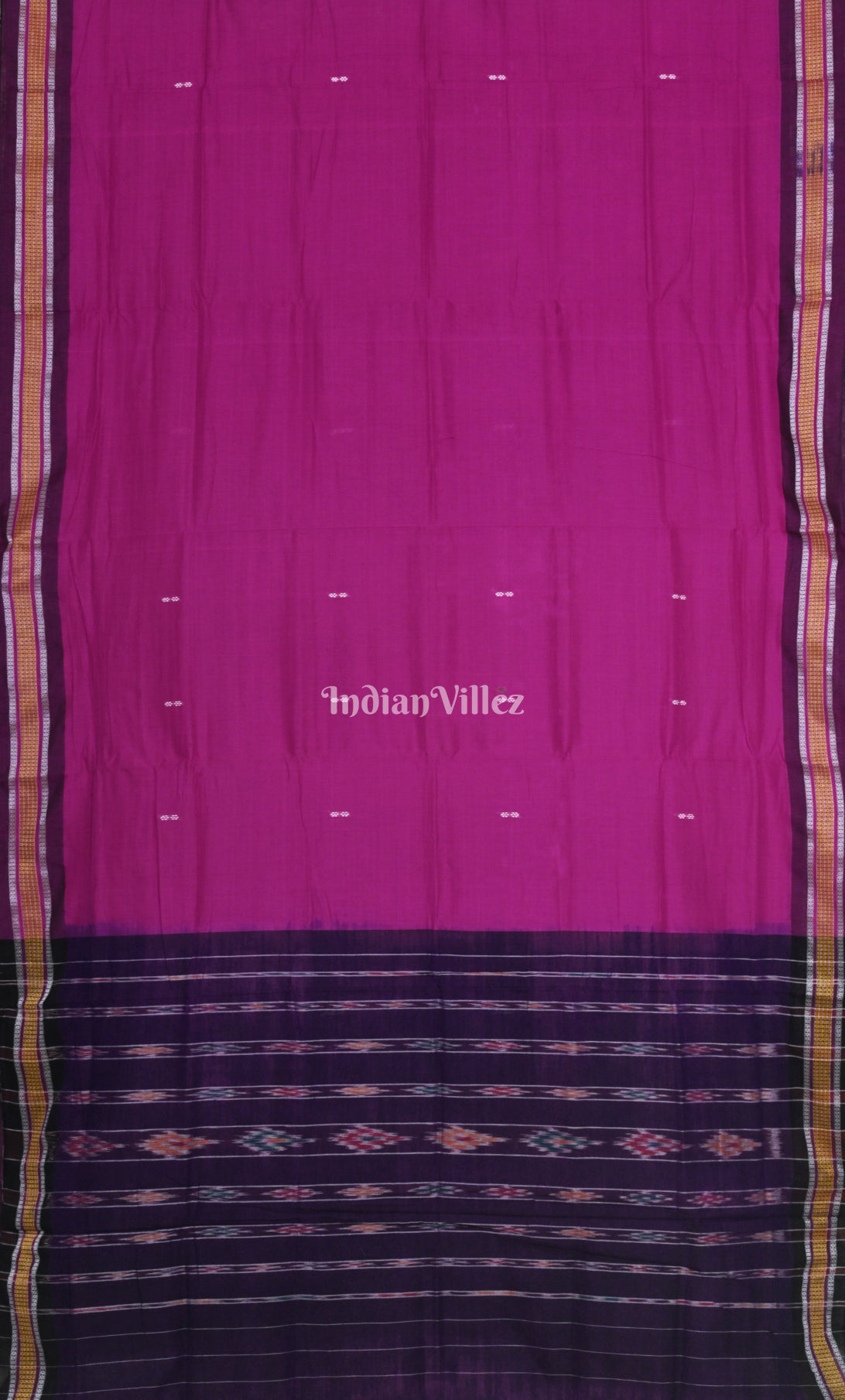 Rani Pink Blue Odisha Ikat Maniabandha Cotton Saree 