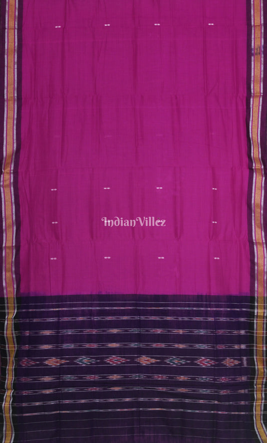 Rani Pink Blue Odisha Ikat Maniabandha Cotton Saree 