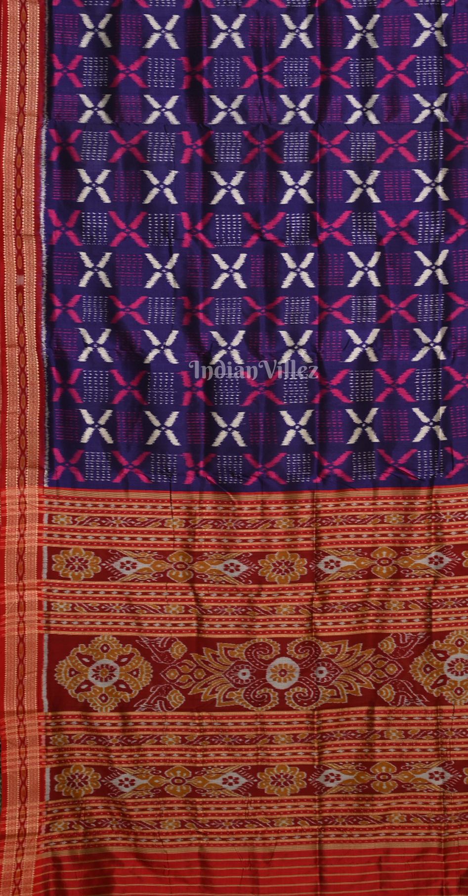 Purple Maroon Butterfly Motif Odisha Ikat Khandua Silk Saree