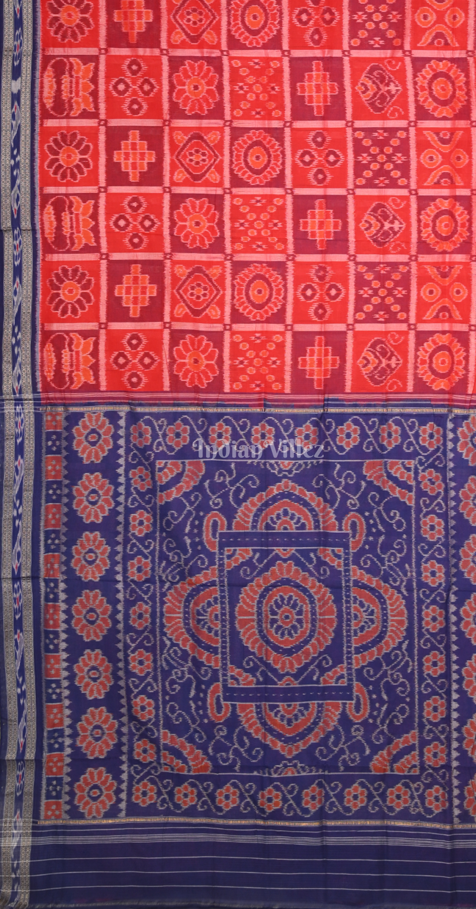 Red Blue Nabakothi Odisha Ikat Sambalpuri Pure Cotton Saree