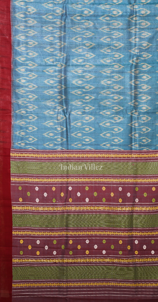Cyan Blue Maroon Fine Gopalpur Tussar Silk Saree