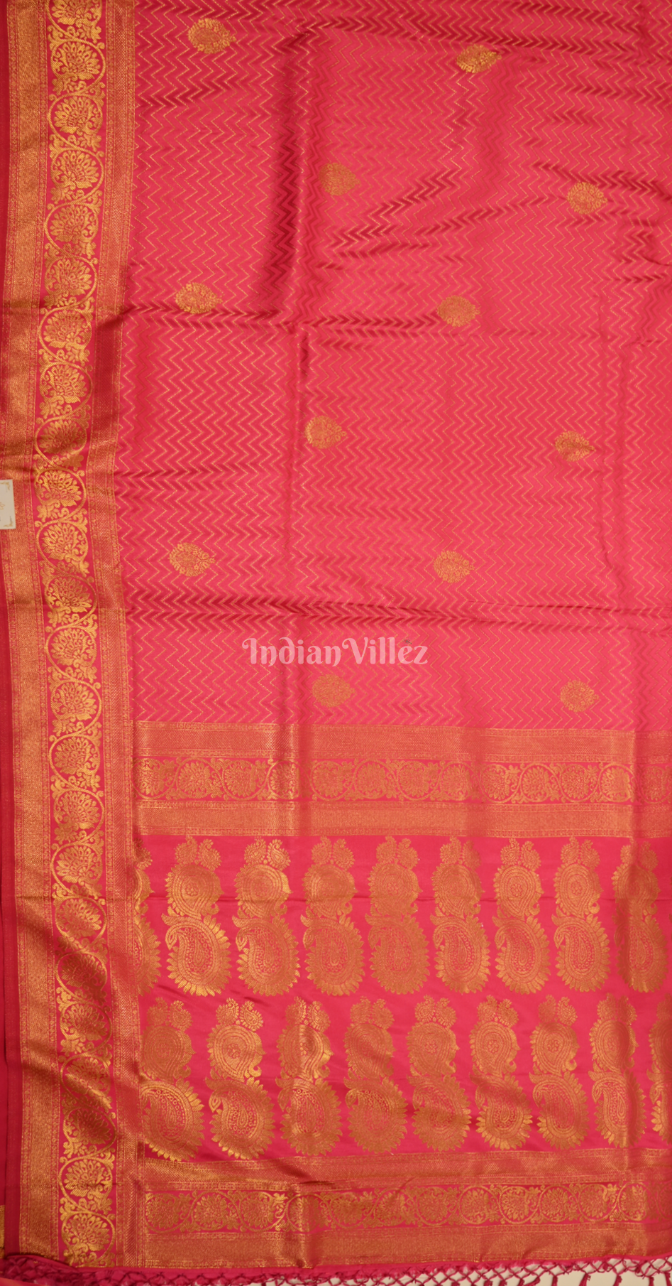 Rani Pink Pure Satin Kanjivaram Silk Saree with Brocade Work
